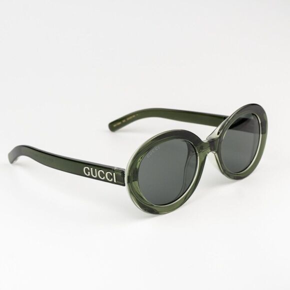 SALE! NEW Gucci GG1722SA 005 Transparent Green Smoke Grey Unisex Oval Sunglasses